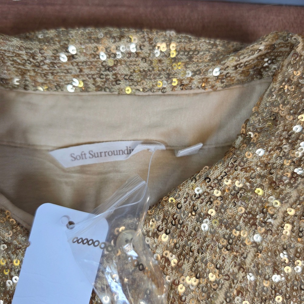 Soft Surroundings Sequin Shirt Womens PXL Gold New Sancerre Button Down Blouse - Picture 5 of 6